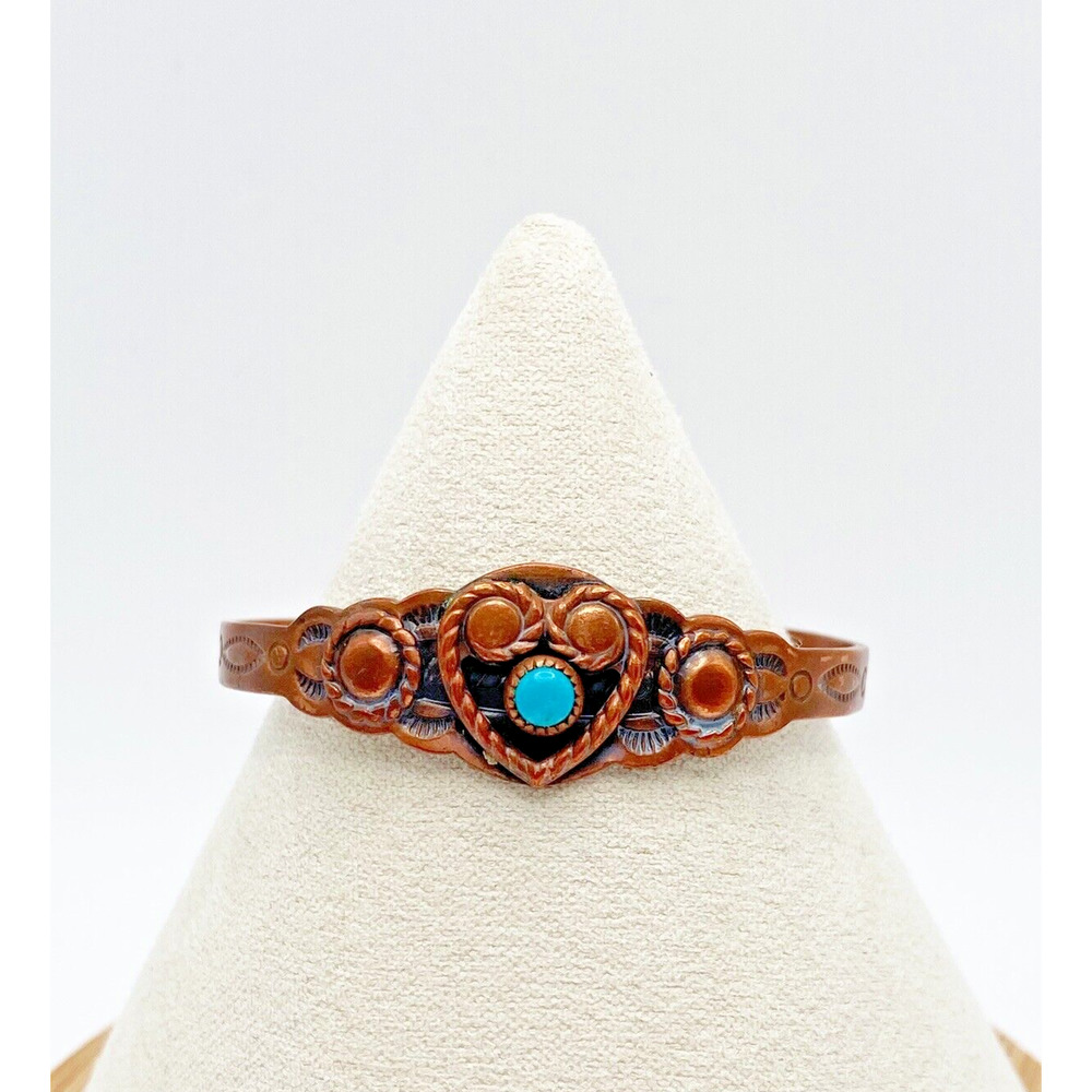 Vintage Bell Trading Post Copper Turquoise Child Cuff Bracelet Heart Southwest